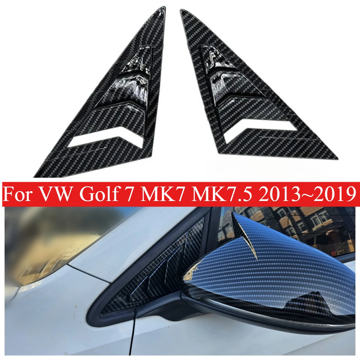 For VW Golf 7 MK7 MK7.5 2013~2019 Car Front Triangle Window Louver Side Shutter Blind Shades Cover Trim Sticker Vent Carbon Auto