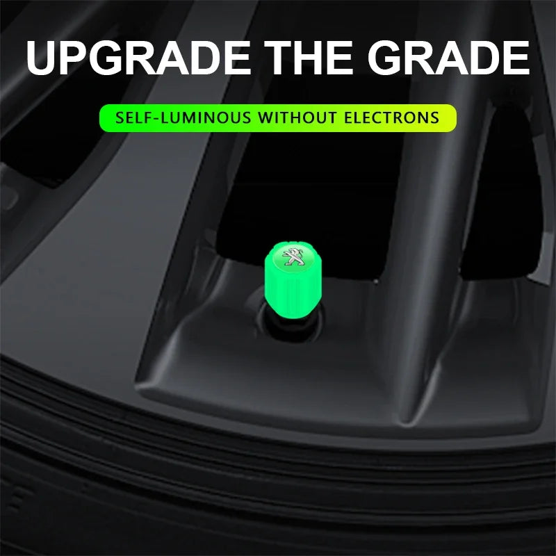 4Pcs Luminous Car Tire Valve Caps Badge Emblem Accessories For Peugeot 206 308 307 208 207 3008 2008 508 407 301 406 408 607
