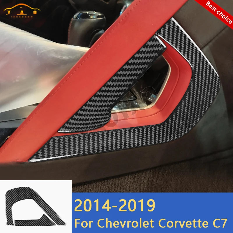 Carbon Fiber For Chevrolet Corvette C7 2014-2019 Car Inner Door Panel Decorative Cover Sticker Accessories