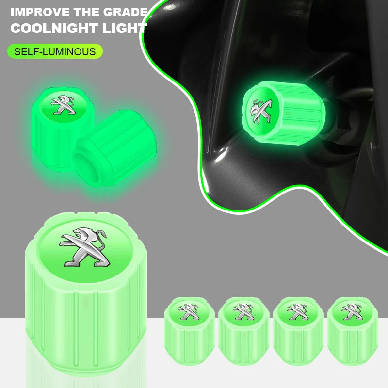 4Pcs Luminous Car Tire Valve Caps Badge Emblem Accessories For Peugeot 206 308 307 208 207 3008 2008 508 407 301 406 408 607